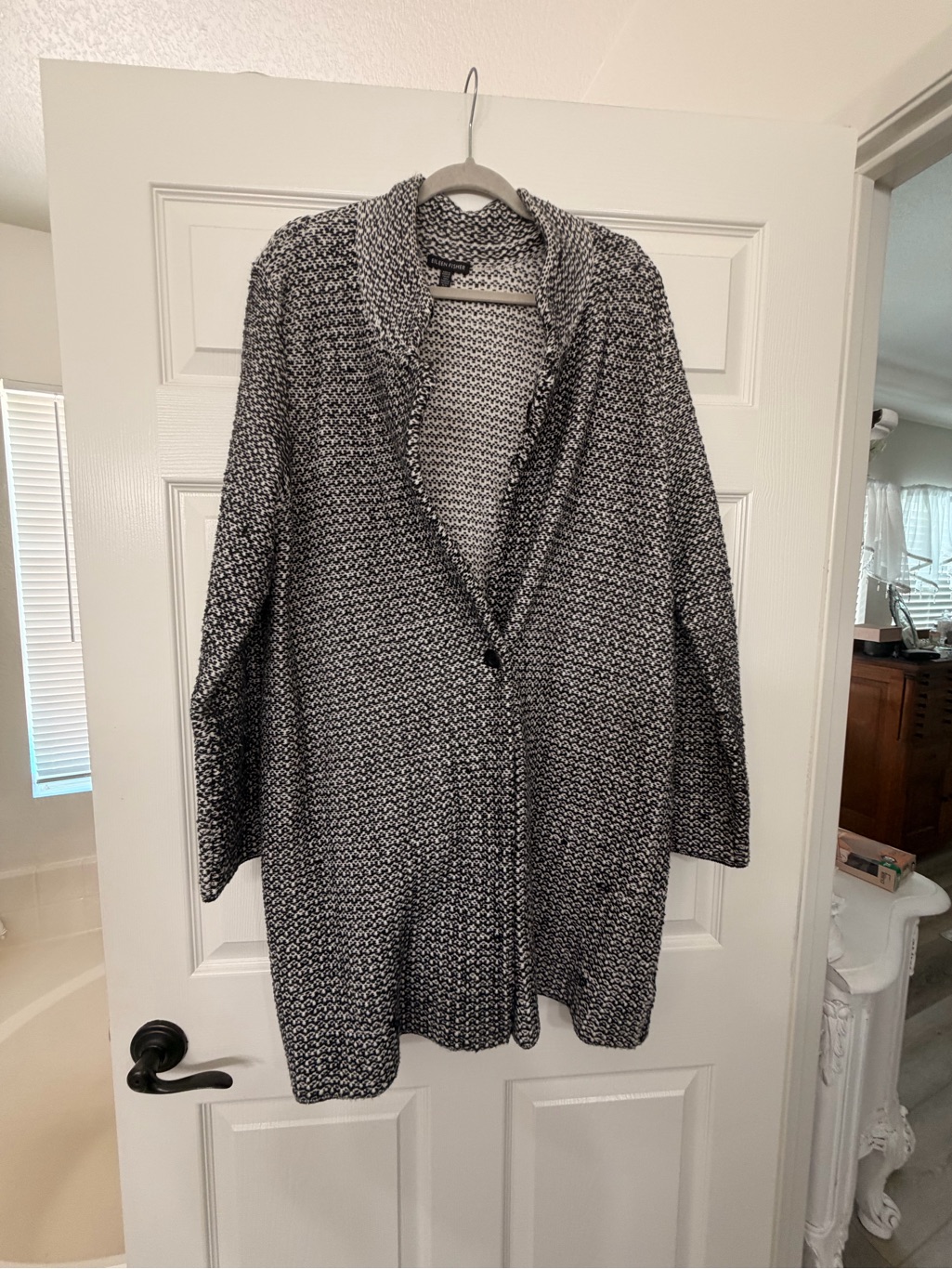 Eileen Fisher Black & White Marled Open-Front Cardigan
